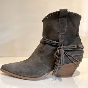 Ron White “Braillee” Grey Suede Pointed Toe Booties‎ Size 40